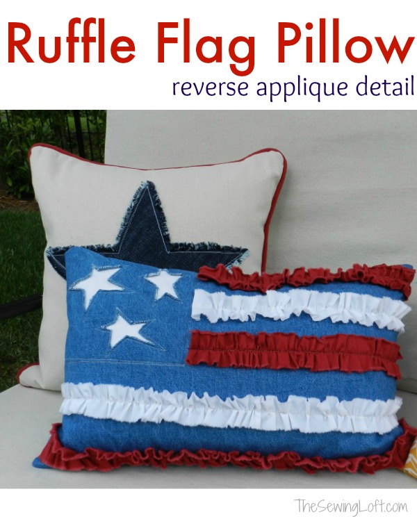 Easy to make ruffle flag pillow pattern.  The Sewing Loft