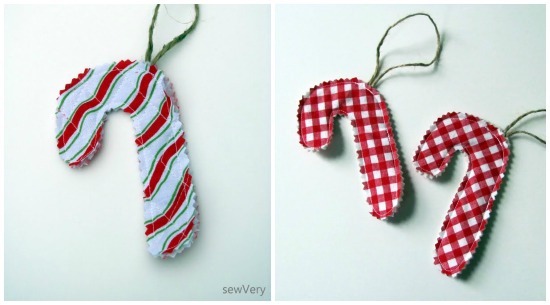 Candy Cane Ornaments by sewVery via thesewingloftblog.com