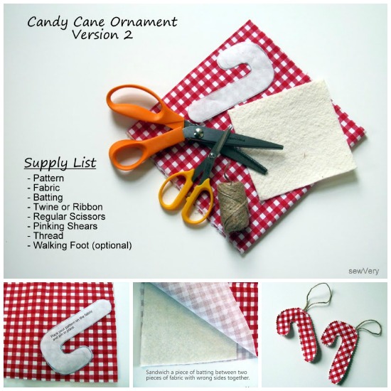 Candy Cane Ornament by sewVery via thesewingloftblog.com #diy #sewing #holiday