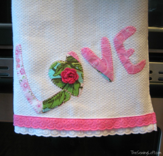 Cross Stitched Valentine's Day Tea Towel - Sweet Pea