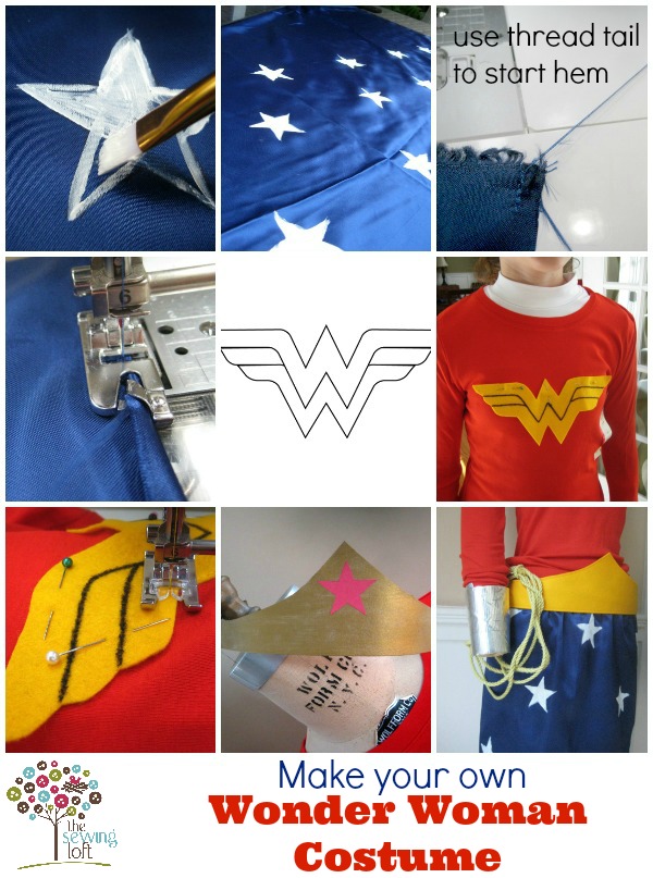 DIY Wonder Woman Halloween costume Red long sleeve shirt, cut out the W  from…