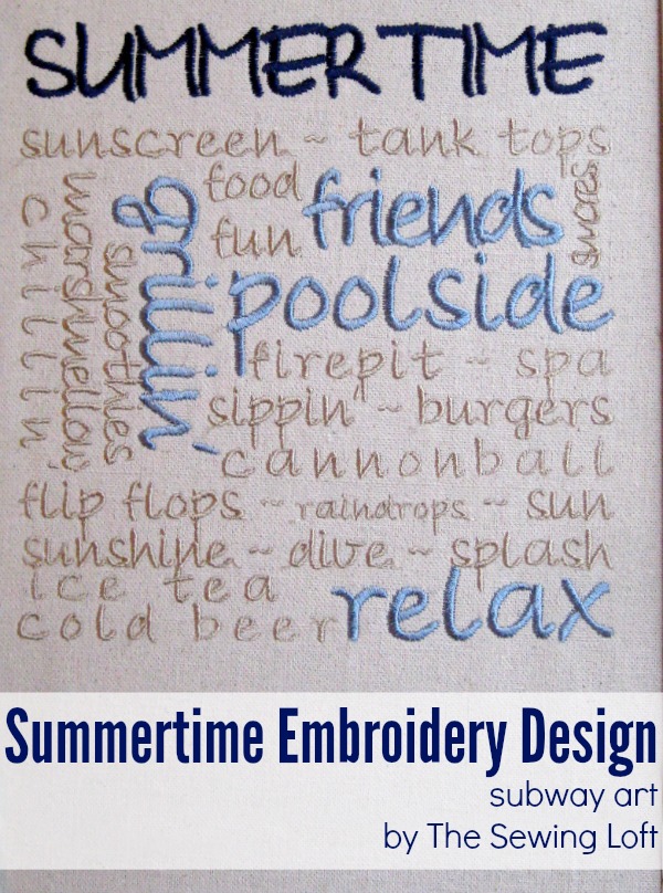 Add this summertime embroidery design to your project for a personalized look.  The Sewing Loft
