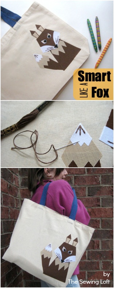 Keep your child excited about reading with this easy to make Smart like a Fox Book bag. How to includes a free fox template. The Sewing Loft
