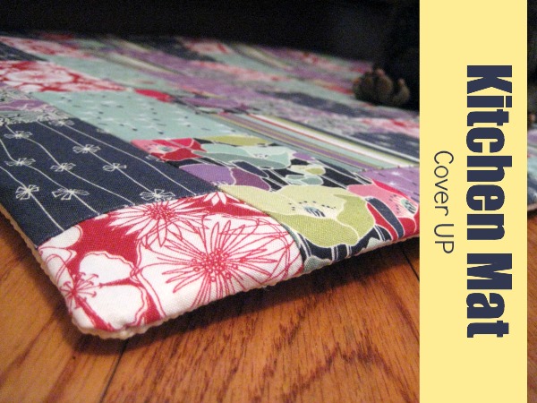 Kitchen Mat Cover Up easy DIY. This project is perfect for  your serger and cleaning out scrap fabric. The Sewing Loft