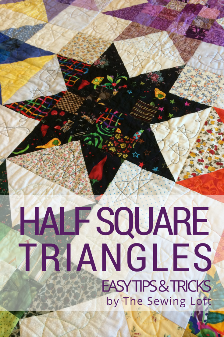 Learn different techniques for making half square triangles. Some will have you stitching up many at a time. The Sewing Loft