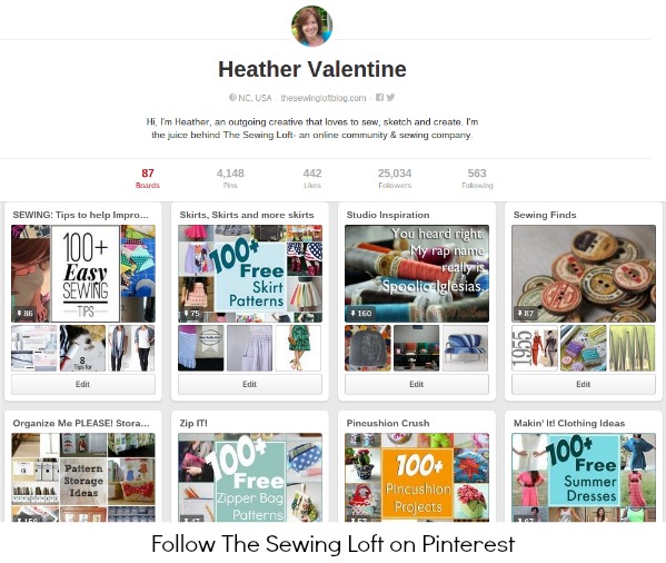 Have you noticed The Sewing Loft on Pinterest?  They are pinning some of the best projects and sewing tips found on the web today. Be sure to follow along and pin to your boards. @thesewingloft