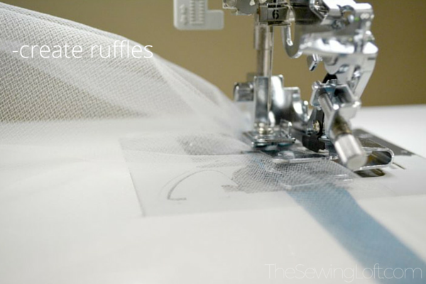 Learn tips for sewing with tulle like how to quickly ruffle tulle. The Sewing Loft