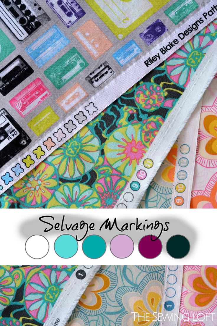 Unlock the mystery of your selvage markings along the fabric edge. These colored spots can actually help you coordinate fabrics for your project. The Sewing Loft