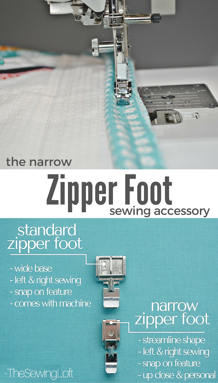 Check out the differences between the standard zipper foot vs the narrow zipper foot. Learn why the narrow zipper foot is a MUST have! The Sewing Loft.