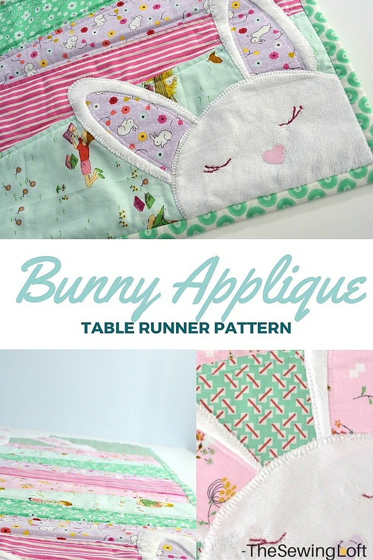 Add a little hop in your step this spring with an easy to make bunny applique table runner. Step by step tutorial includes FREE pattern. The Sewing Loft