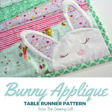 Add a little hop in your step this spring with an easy to make bunny applique table runner. Step by step tutorial includes FREE pattern. The Sewing Loft
