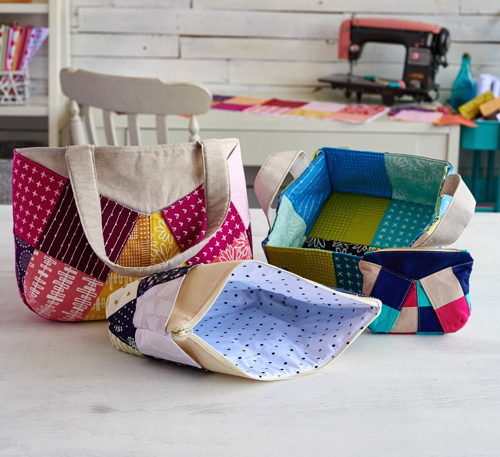 I learned how to make these colorful patchwork bags in Caroline's new class on Craftsy.
