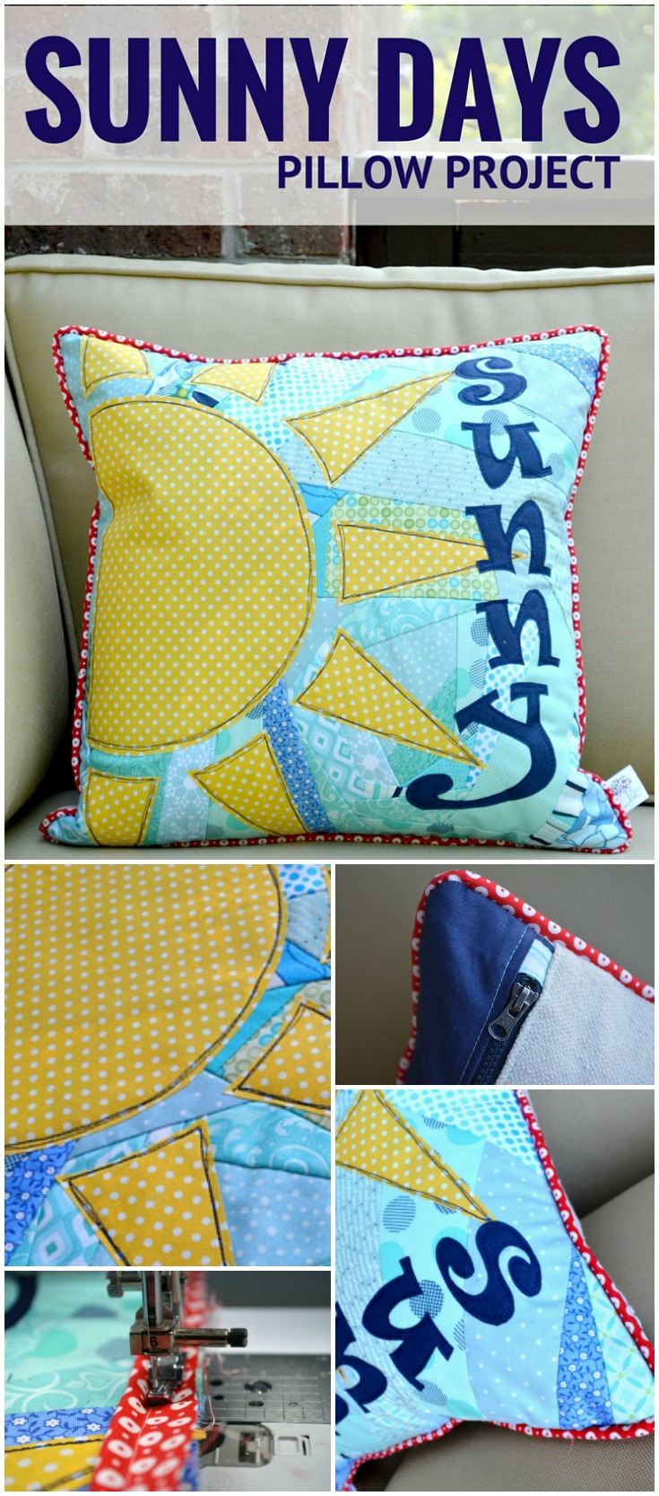 Love this scrappy pillow! It's the perfect sewing pattern to clean out my stash. The instructions are easy to follow and the applique design is so cute. 