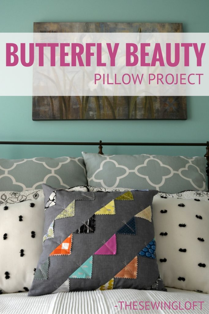 You can make this DIY Butterfly pillow cover with just a few charm squares of your favorite prints. 