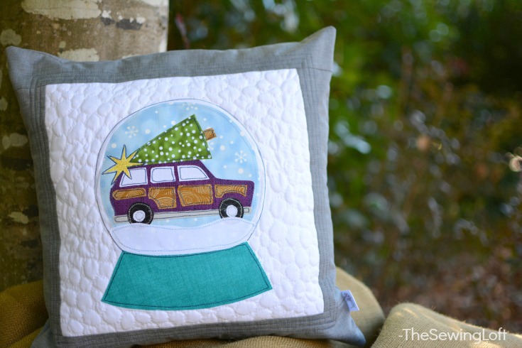 Christmas Snow Globe Woodie Applique Pillow. I love the way it looks with my holiday decorations. 