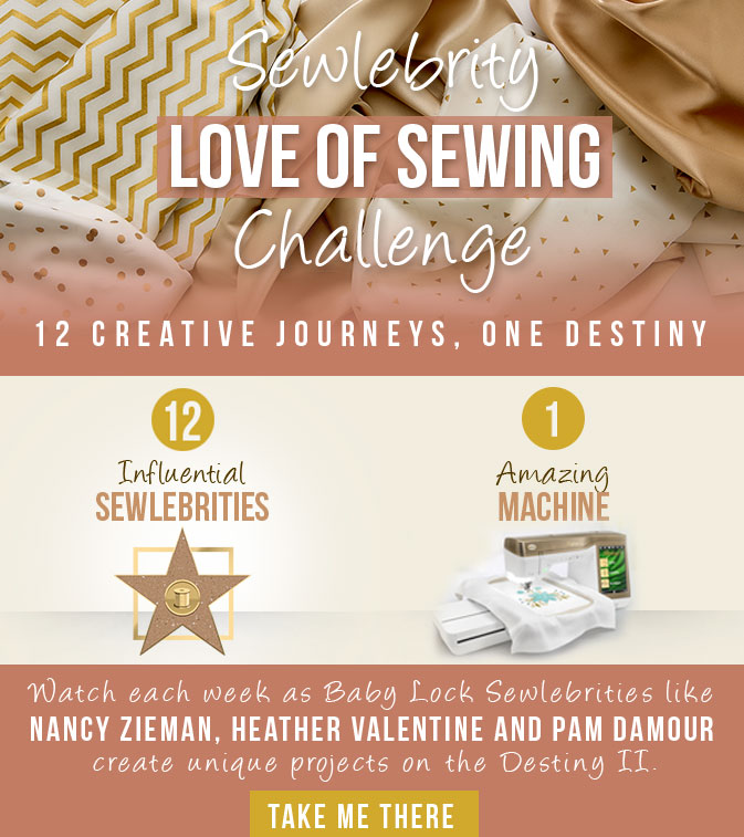 Join me and 12 designers on a great adventure during the Love of Sewing Challenge with Baby Lock. I'll be sharing great tips for machine embroidery and a free project. 