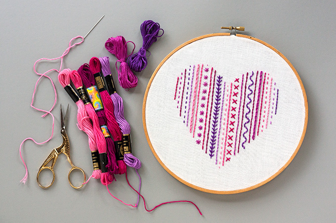 DIY heart embroidery sampler for beginners 