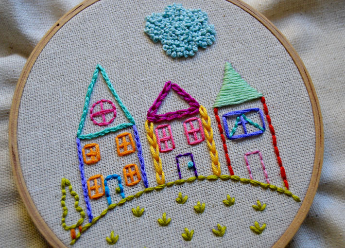 Embroidered houses pattern