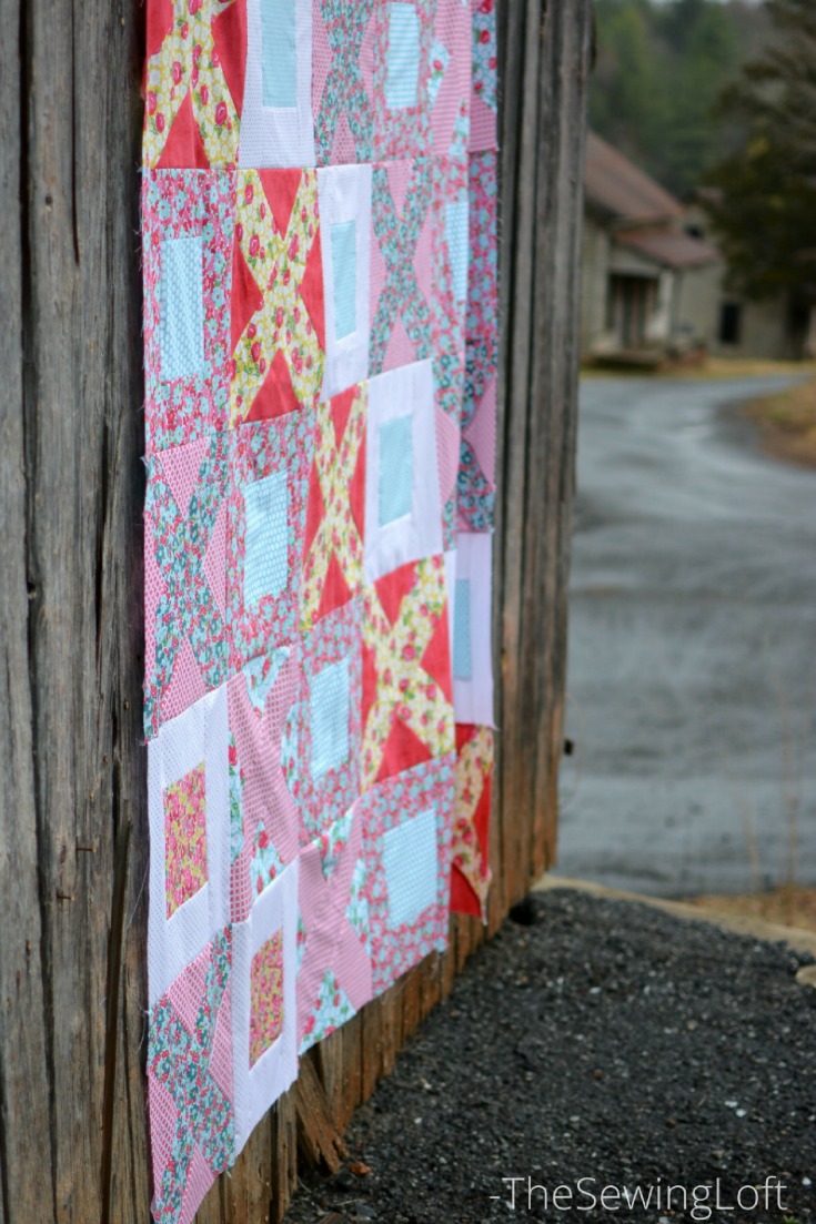 Breeze By quilt pattern made with Dainty Darling fabric. The pattern is easy to make and great for the beginner. 