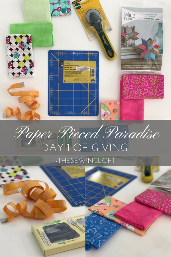 It's the 12 Days of Giving at The Sewing Loft and the Paper Pieced Paradise gift basket is filled with tons of goodies to start your next project. Enter today. 