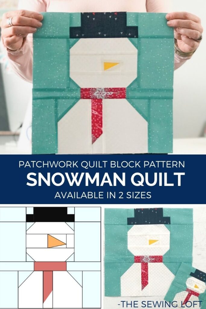 Keep warm this winter with a Snowman Quilt Block. Block comes in 2 sizes and can be used in many different projects from home decor to quilts.#Block2Quilts