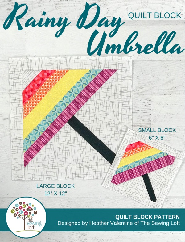 Stock up your pattern library while improving your quilting skills with the Blocks 2 Quilt series from The Sewing Loft. This Rainy Day Umbrella quilt block is bound to help keep away the weather blues. 