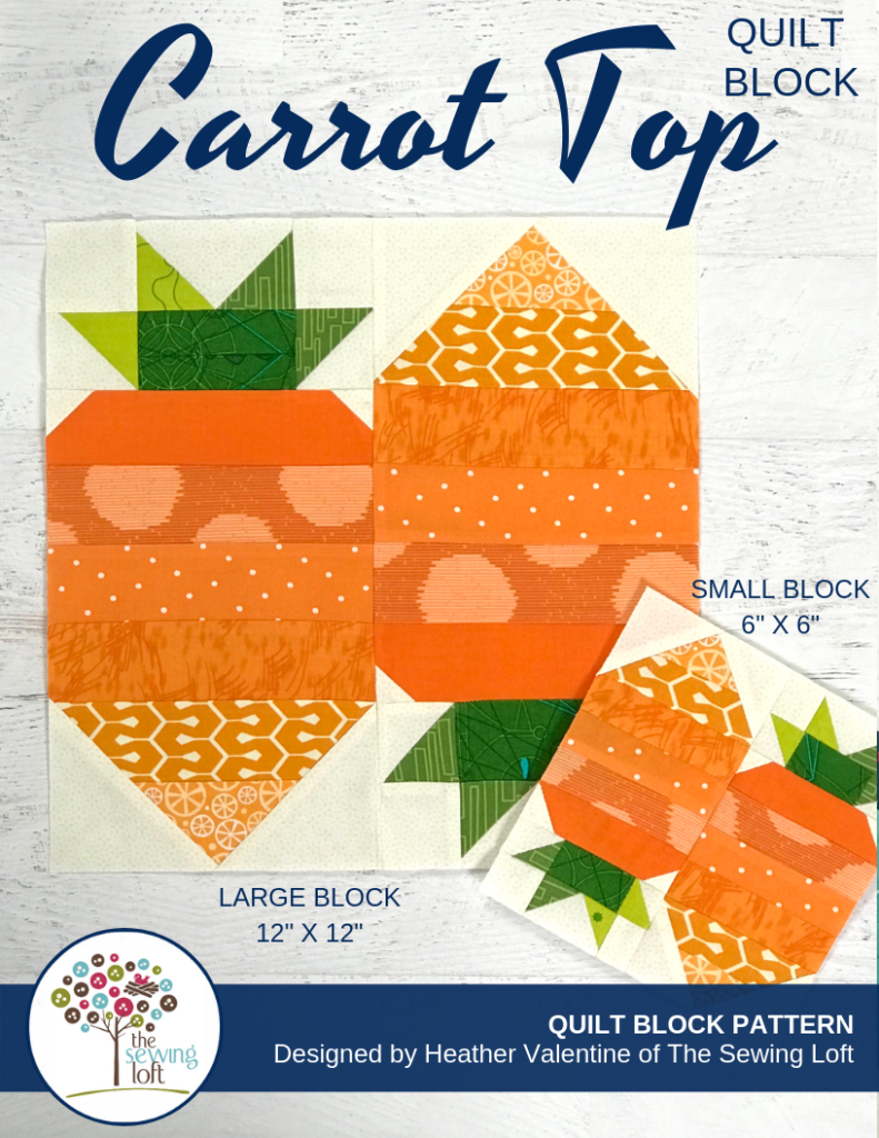 The Carrot Top Quilt Block is perfect for spring! It comes in 2 sizes and can be used in many different projects from home decor to quilts.#Block2Quilts