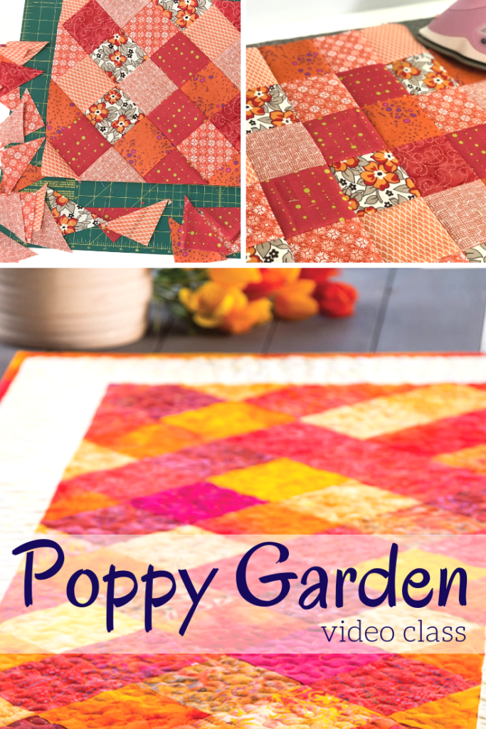 If your scrap pile is filled with one color family, you can easily turn them into a gorgeous table topper with the Poppy Garden Table Runner. 