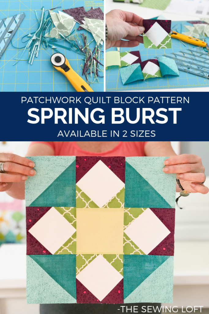 The Spring Burst Quilt Block is perfect for the confident beginner! It comes in 2 sizes, features HST's and flying geese. Perfect for your next project.