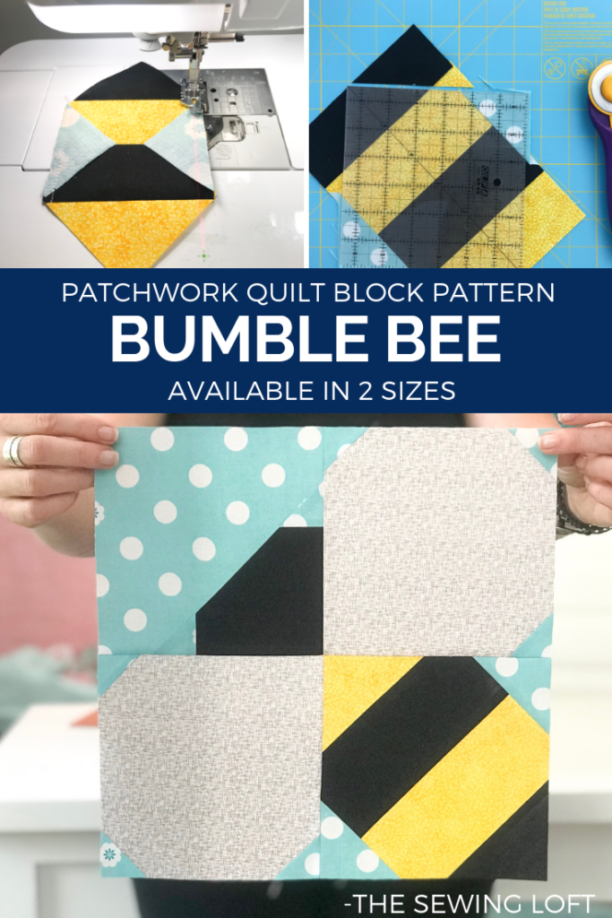 Add this whimiscial Bumble Bee quilt block to your pattern library and join the Blocks 2 Quilt series on The Sewing Loft. Pattern includes 2 sizes. 