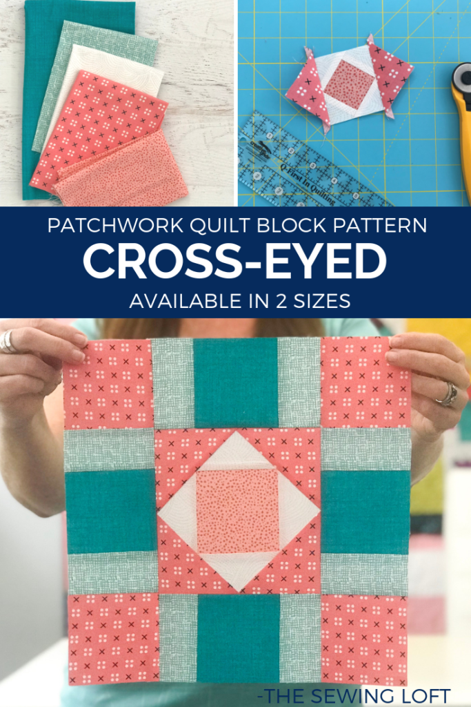 Learn how to make simple quilt blocks like theCross-Eyed Quilt Block. Each block is designed to use your leftover fabric scraps. Great for all skill levels. 