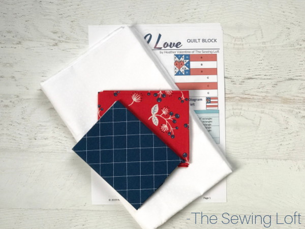 This scrappy friendly quilt block is a great way to use your scraps for some patriotic flair. Land I Love Flag Quilt Block. Pattern includes 2 sizes. Block designed by The Sewing Loft
