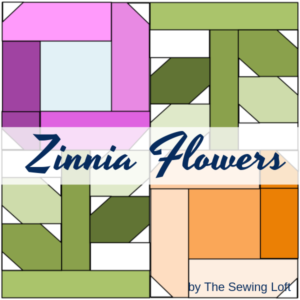 Add a splash of color to your next quilt with the Zinnia Flowers Quilt Block. Pattern includes 2 sizes. Block designed by The Sewing Loft