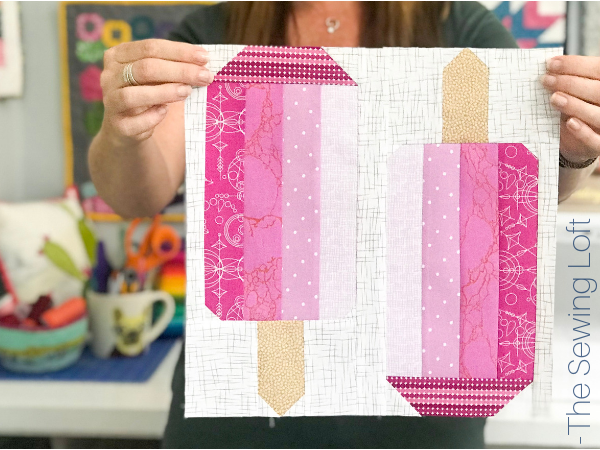 I'm stitching up this fun patchwork Summer Ice Pop Quilt block from The Sewing Loft. 