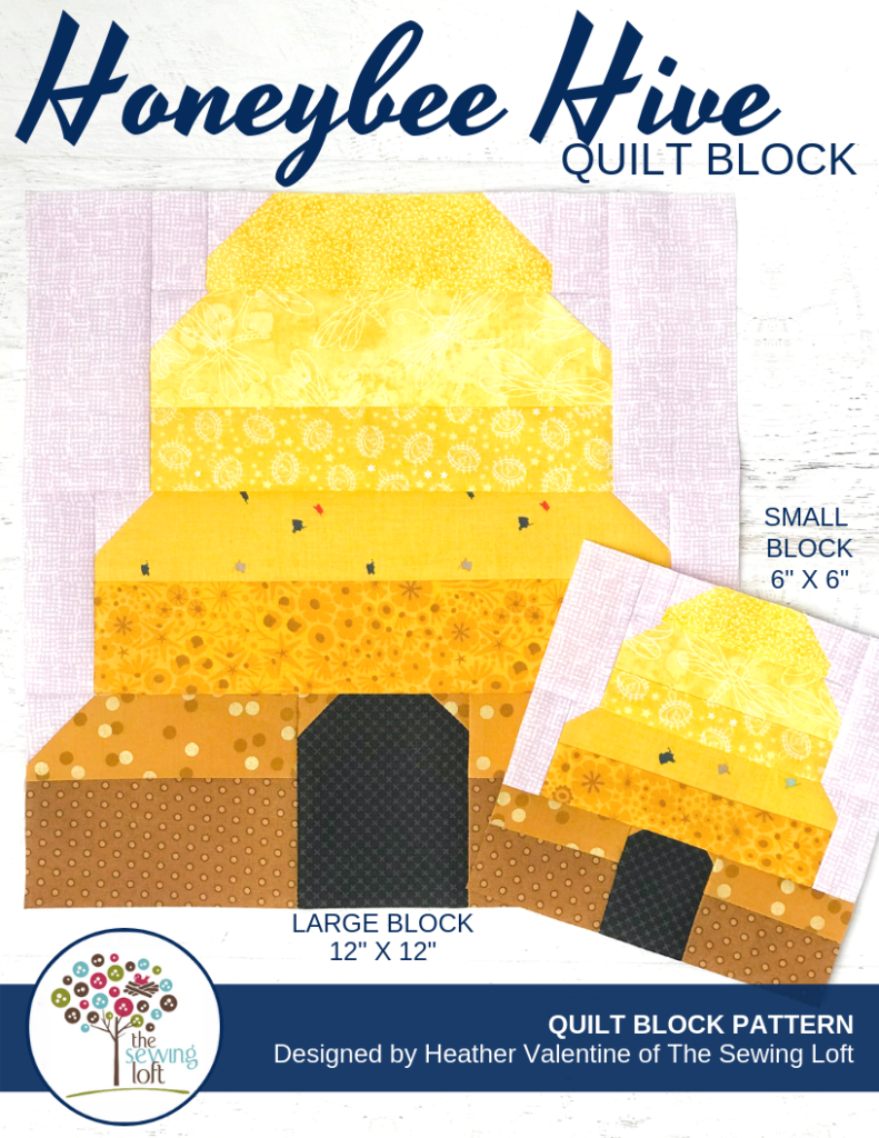 The patchwork construction of the Honeybee Hive quilt block makes it perfect for the beginner quilter and fun for the experienced quilter to play with their scraps. 