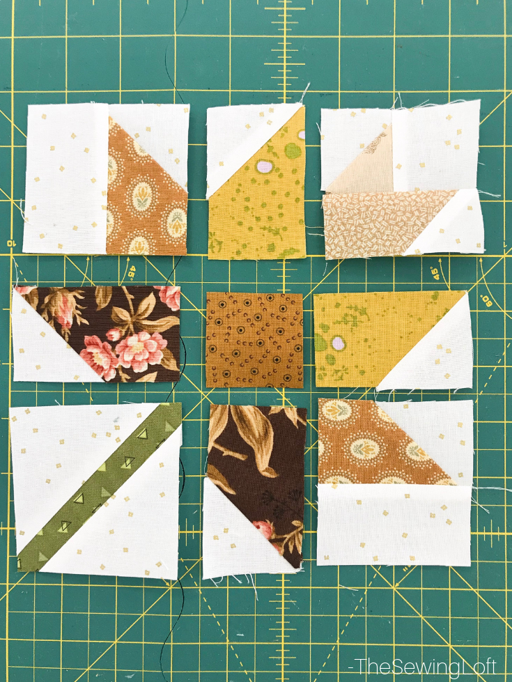 The simple patchwork construction of the Fall Leaves quilt block makes it perfect for the beginner quilter and fun for the experienced quilter to play with their scraps. 