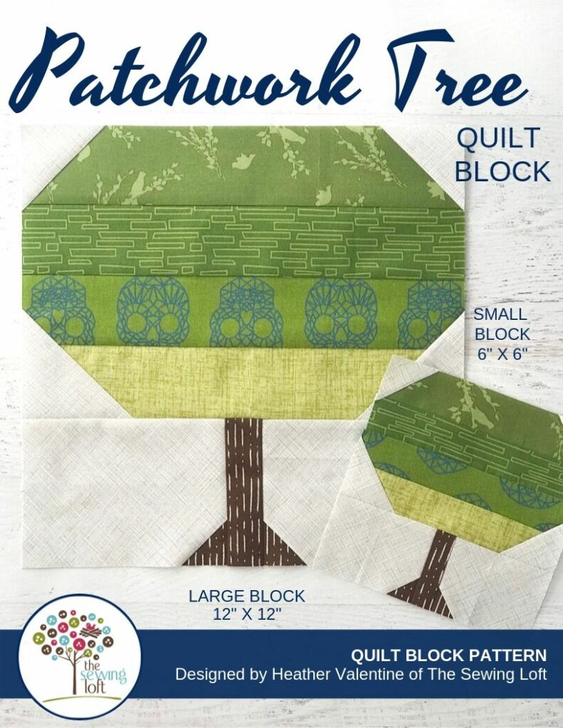 The simple patchwork construction of the Patchwork Tree quilt block makes it perfect for for quilters to play with their scraps. 