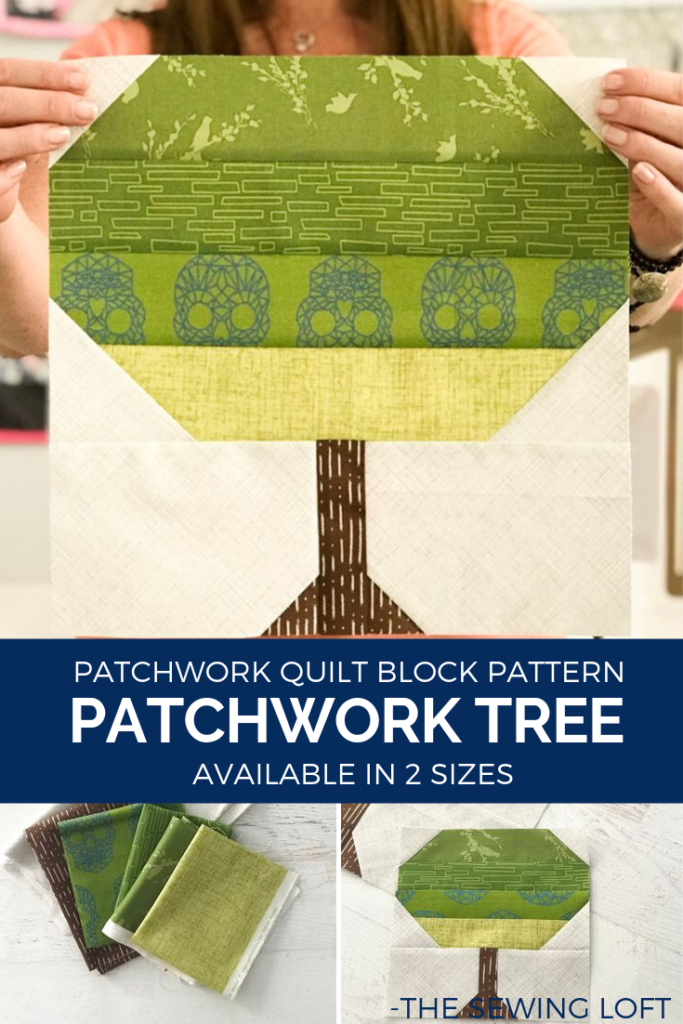 The simple patchwork construction of the Patchwork Tree quilt block makes it perfect for for quilters to play with their scraps. 