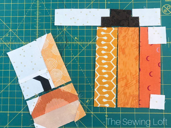 The simple patchwork construction of the Pretty Pumpkins quilt block makes it perfect for for quilters to play with their scraps. 