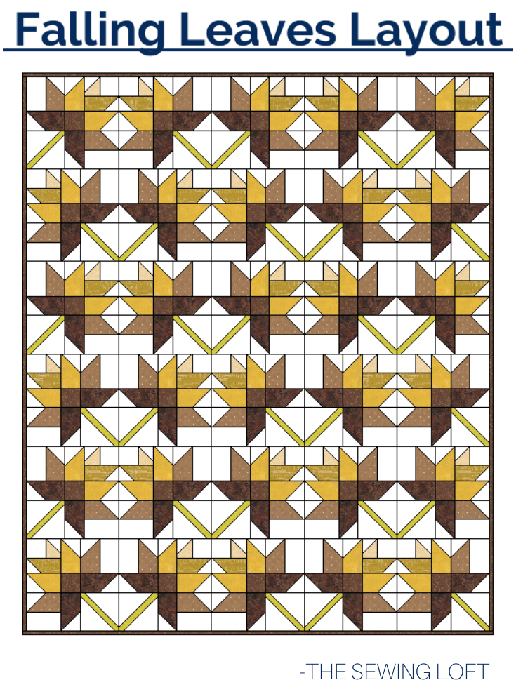 The patchwork construction of the Falling Leaves quilt pattern makes it perfect for the beginner quilter and fun for the experienced quilter to play with their scraps. 