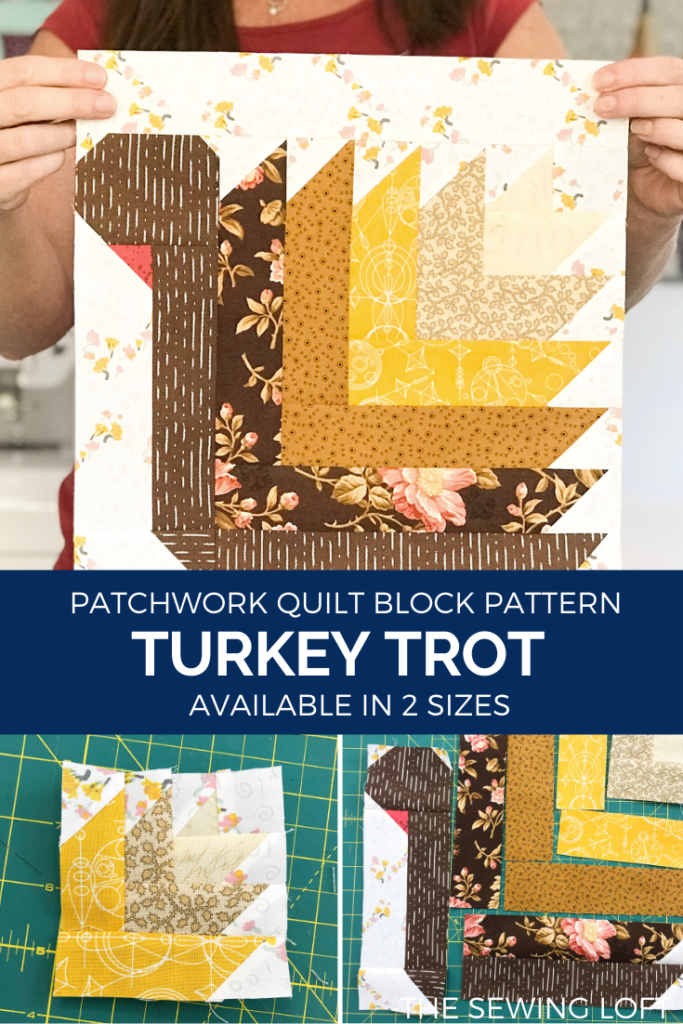 The Turkey Trot quilt block highlights details from traditional log cabins. This technique makes the simple construction appear intricate. 
