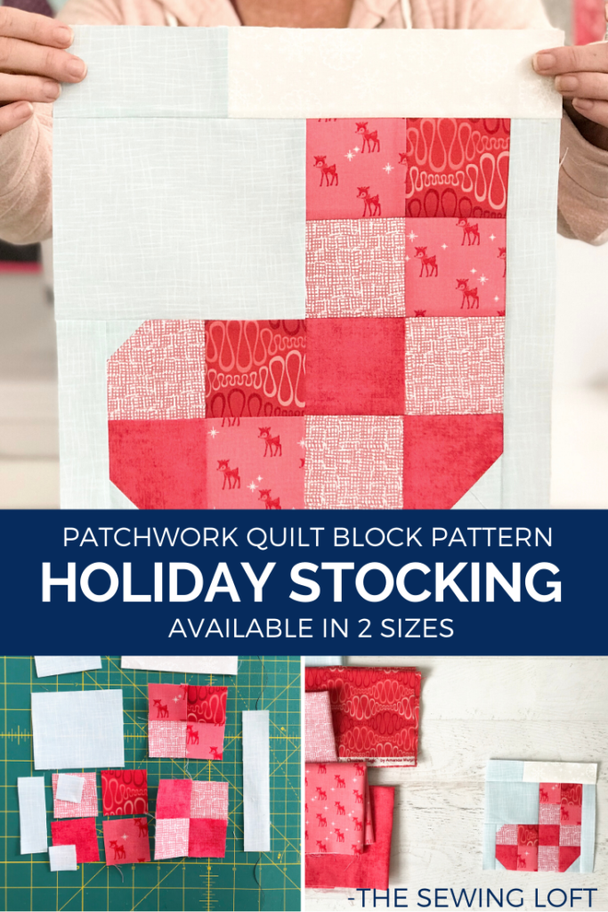 Pull out all your favorite colors for this Patchwork Stocking Quilt Block. The design is perfect for scraps  and easy to make. Available in 2 sizes for instant download. 