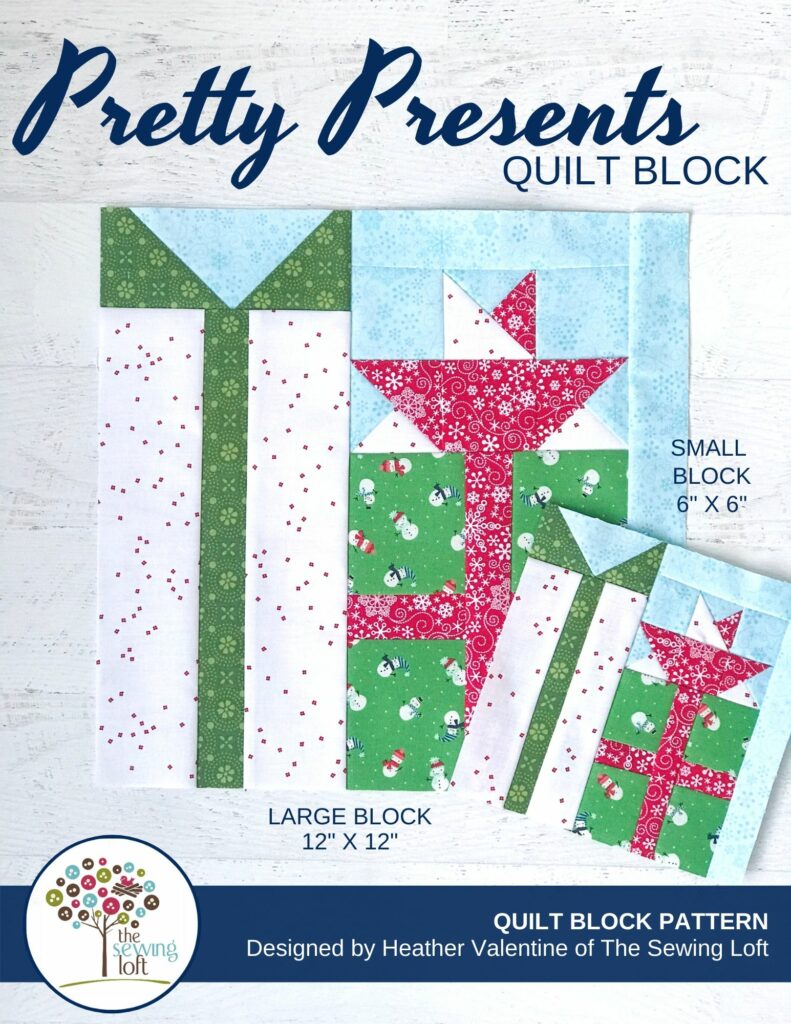Add some festive cheer to your quilts with this easy to make, scrap friendly Pretty Presents Quilt Block Pattern available in 2 sizes. 