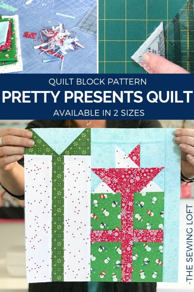 Add some festive cheer to your quilts with this easy to make, scrap friendly Pretty Presents Quilt Block Pattern available in 2 sizes. 