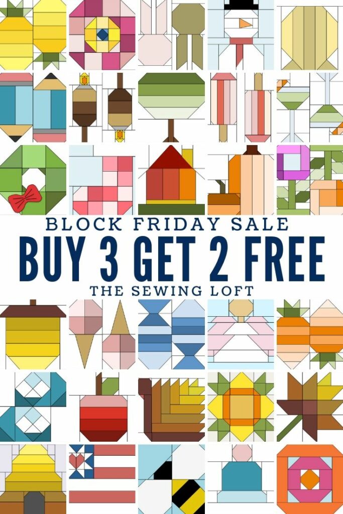 If you missed out on any of the Blocks 2 Quilt designs now is the time to snap them up on special. The Sewing Loft is having a Block Friday Holiday Sale. Buy 3 & Get 2 FREE- no coupon needed. 