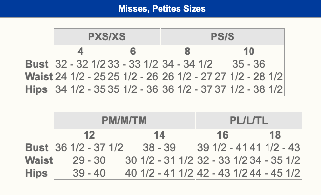 Blair Com Size Chart