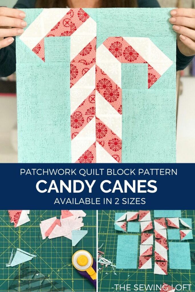 Are you ready to start stitching for the holidays? It's easy to make, scrap friendly Candy Canes Quilt Block Pattern is available in 2 sizes from The Sewing Loft