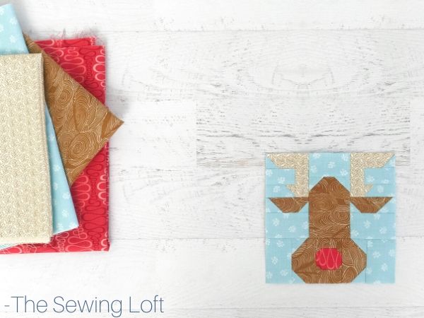 Keep the holiday spirit alive with this easy to make patchwork Rudolph Reindeer quilt block.  The Sewing Loft