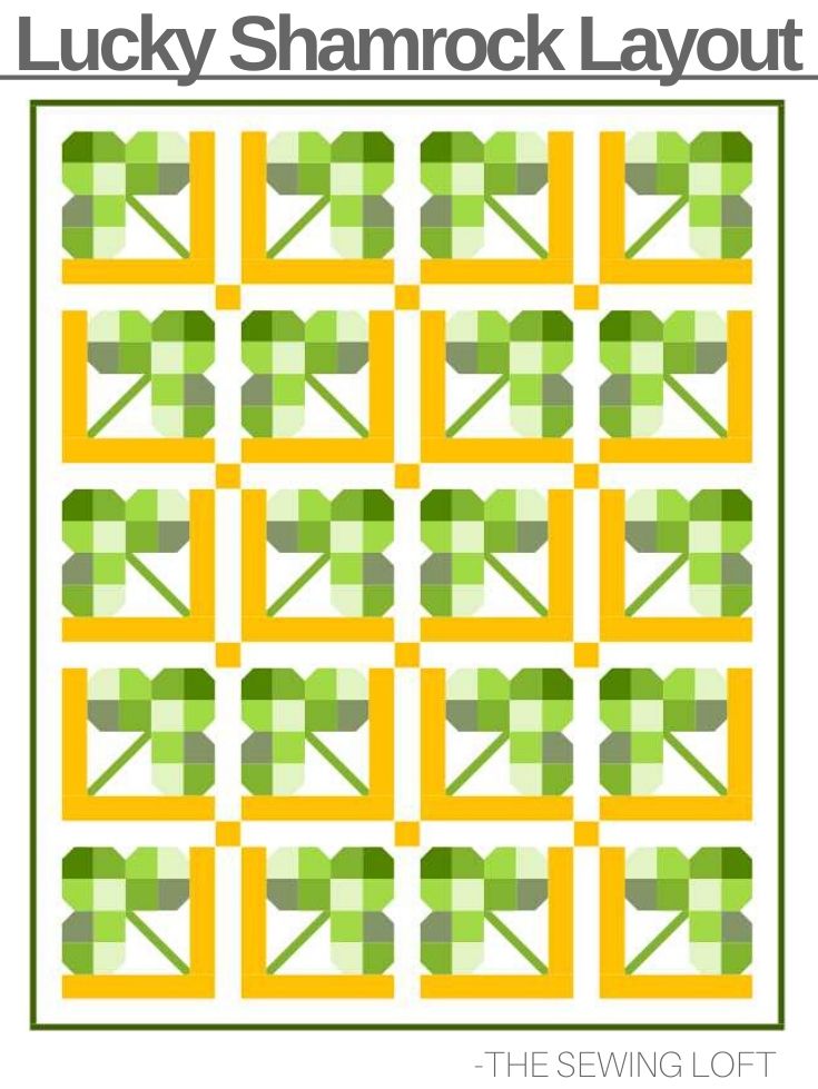 Stretch your quilting with the luck of the Irish and this Shamrock Quilt block pattern. The design is easy to make and perfect for scraps. Available in 2 sizes. #quiltblock #quilting