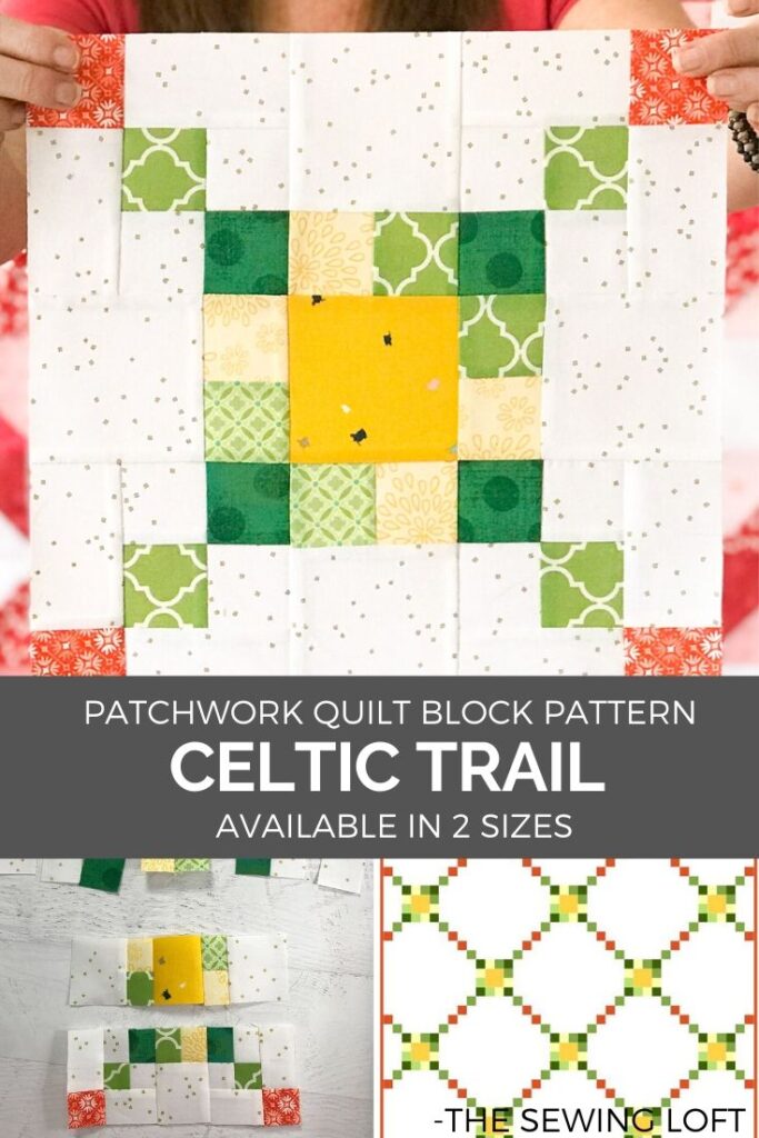 Grab your scraps and start blazing a trail with the Celtic Trail quilt block pattern from The Sewing Loft. Easy to sew and available in 2 sizes. 